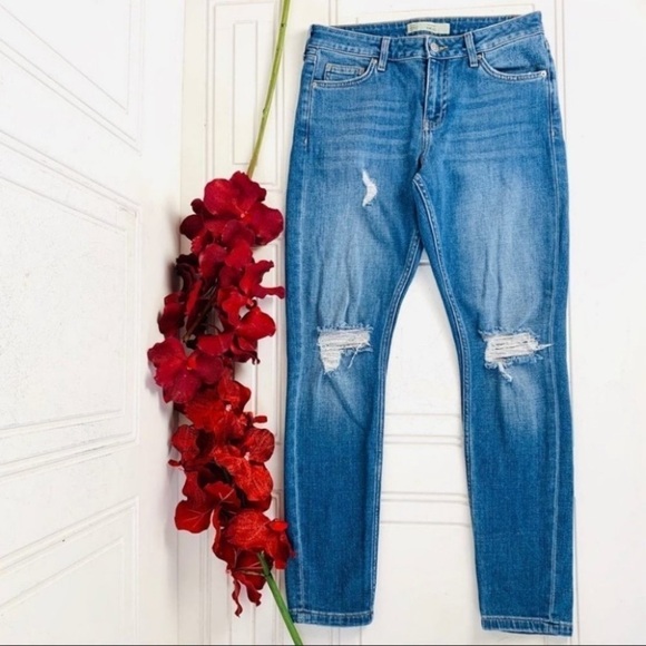 TOPSHOP Moto Lucas ripped distress crop summer jeans women size 26 - Picture 3 of 11